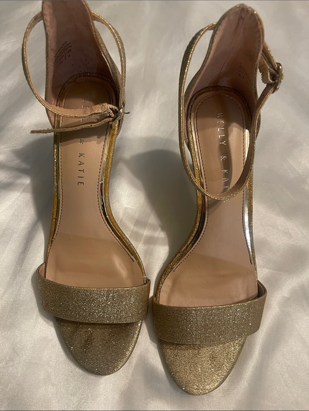 Kelly & Katie Glitter Gold Ankle-Strap Heels